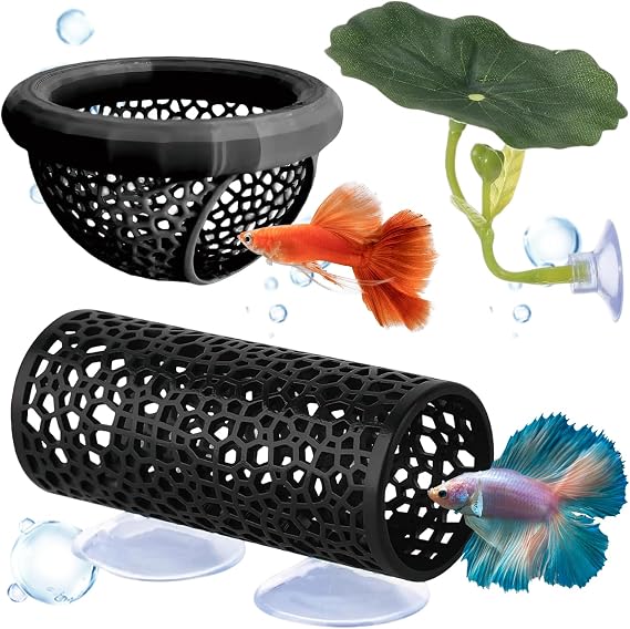 Betta Fish Accessories 3Pcs Betta Hammock Beta Fish Tank Accessories | Aquarium Decorations Floating Hide Cave Ornament Safe Plastic Leaf Pad for Small Shrimp Encourages Breeding Fish Tank Cave