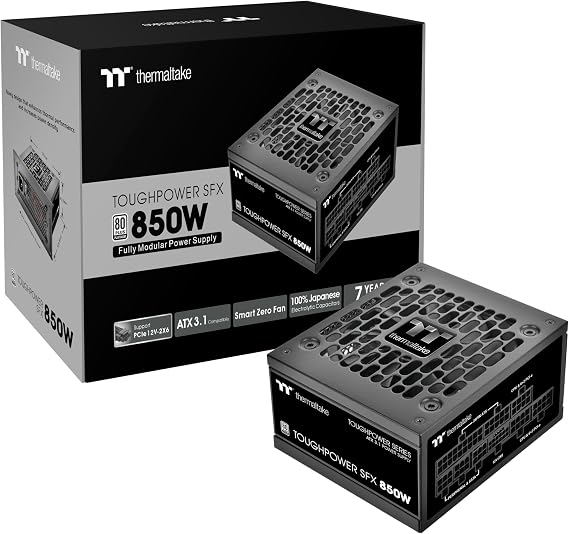 Thermaltake Toughpower SFX 850W 80Plus Platinum ATX 3.1 Standard Power Supply; 450W 12V-2x6 Connector Included; Full Modular; 90mm FDB Fan; PS-STP-0850FNFAPU-1;