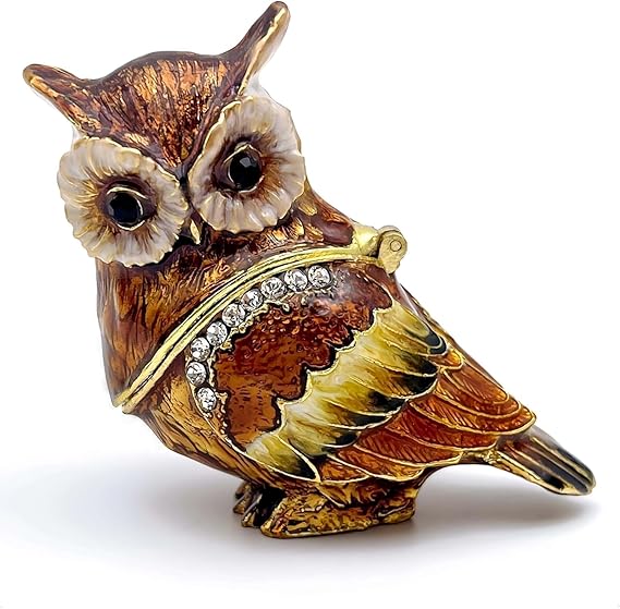 Luxury Owl Brid Hinged Trinket Box with Crystals Collectible Animal Jewelry Box for Rings Earrings,Owl Figurine Home Decor Gifts for Women | enameled,ring earring stroage,bird figurine decor,women