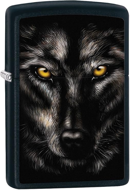 Zippo Lighter: Wolf Face - Black Matte 79578