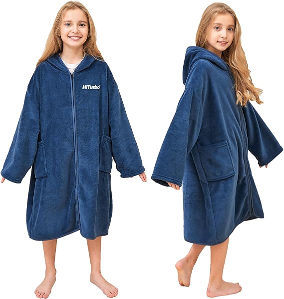 Hiturbo Kids Bath Towel Hoodie: Soft Plush Zipper Surf Poncho