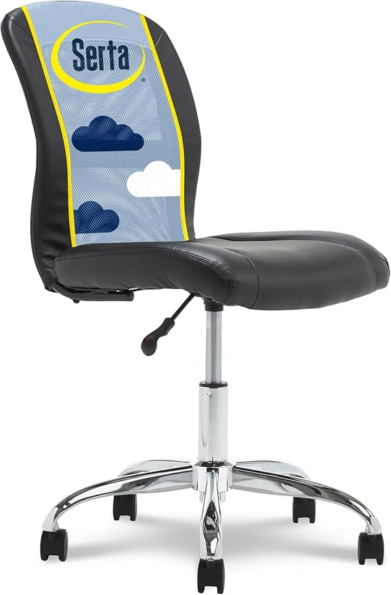 Serta Armless Small Home Desk Chair with Wheels, Ergonomic Mesh Back Chair