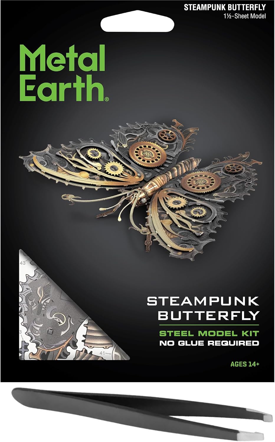 Fascinations Metal Earth Steampunk Butterfly 3D Metal Model Kit Bundle with Tweezers