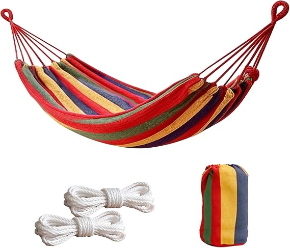 Hammock, Single/Double Outdoor Garden Camping, Canvas Soft Swing Sleeping, Portable with Carrying Bag for Patio Yard Backyard Porch Travel (Red, 250X100cm)