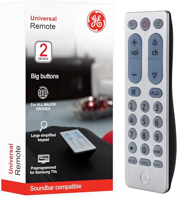 GE Big Button Universal Remote Control for Samsung, Vizio, Lg, Sony, Roku