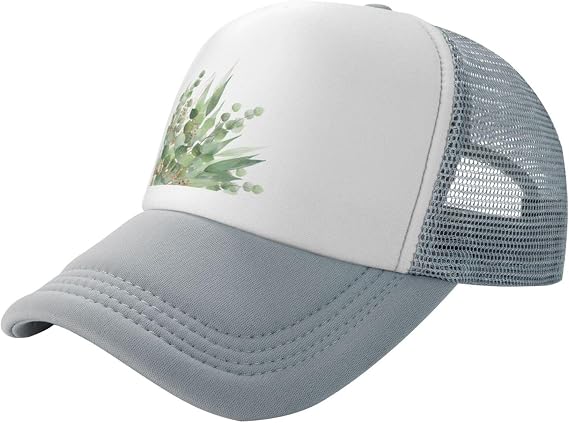 Fresh Sage Green White Breathable Mesh Trucker Hat Comfortable Sponge-Lined Front & Adjustable Fit for Outdoor & Casual Wear Gray
