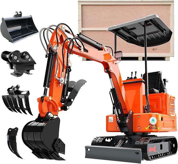2650lb Mini Excavator, 90% Pre-Assembled with 13.5HP Gas Engine, Securely Shipped in Wooden Crate Packaging, Hydraulic Thumb, Quick Connect Attachments for Garden, Farm & Small Construction(+4)
