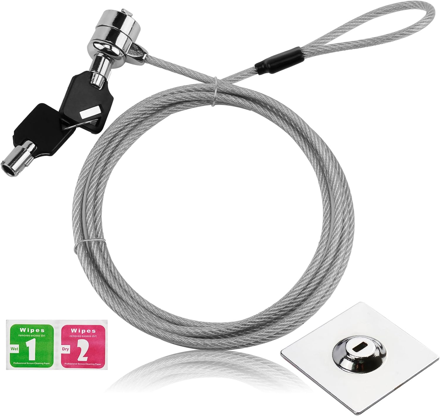 Laptop Lock Security Lock Cable with Anchor Plate 2 Keys Adhesive Plate for PC Laptop Smart Phone ipad Tablet Macbook Electronic Products for Both Commercial and Private Security Needs