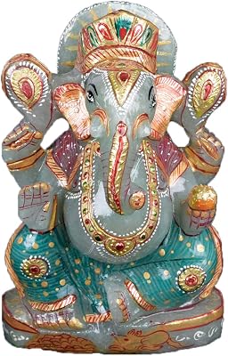 GEMHUB Approximately 4600.00 Ct Fine Work Green Jade Gemstone Statue of Lord Ganesh Ganpati Elephant Hindu God V-4452