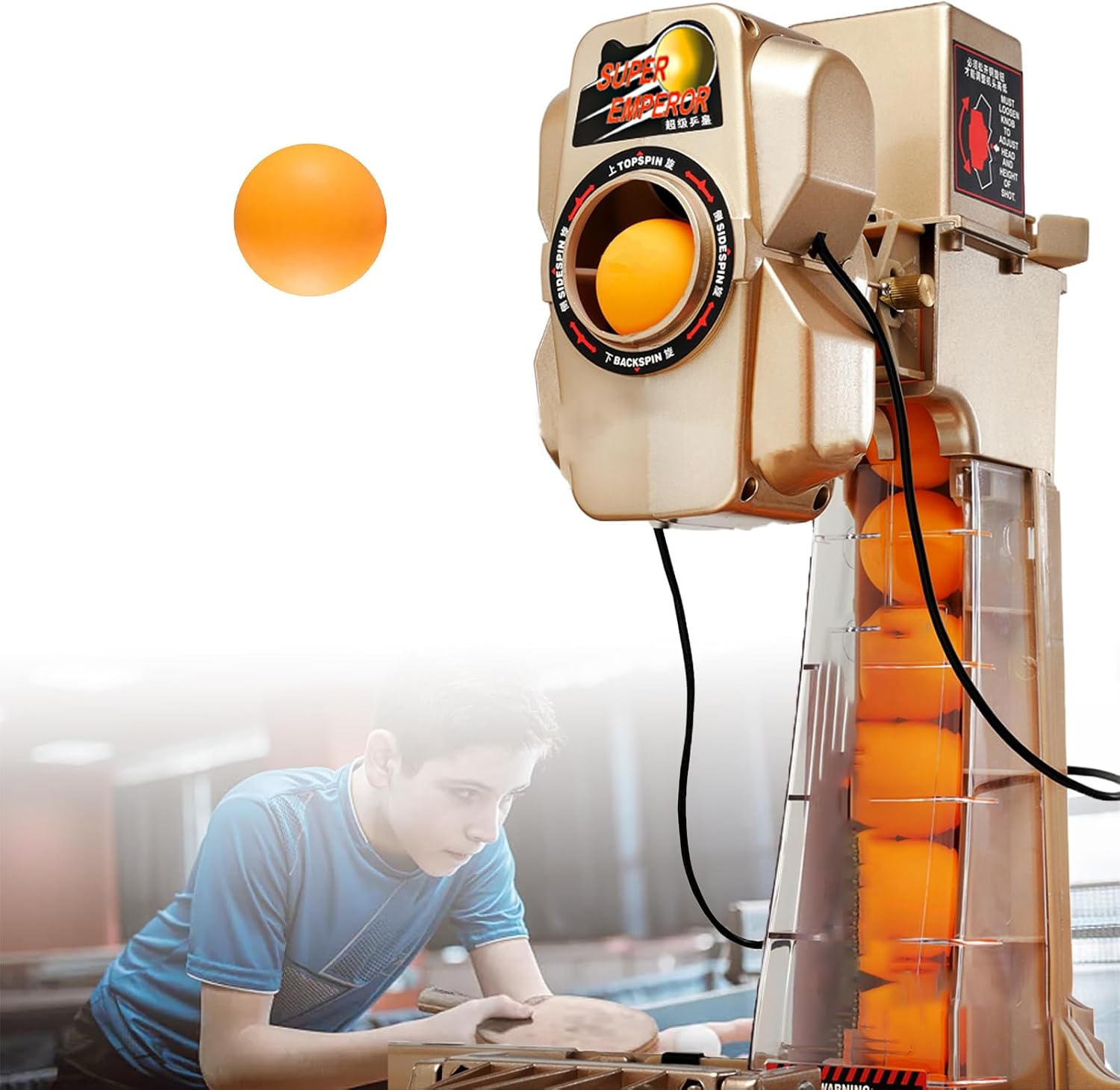 Training Ping Pong Ball Machine, Automatic Table Tennis Robot, Pitching Machine, Electric Ball Machine with Charger, Remote Control Ball Machine, Portable Net | 37 Spinning Function