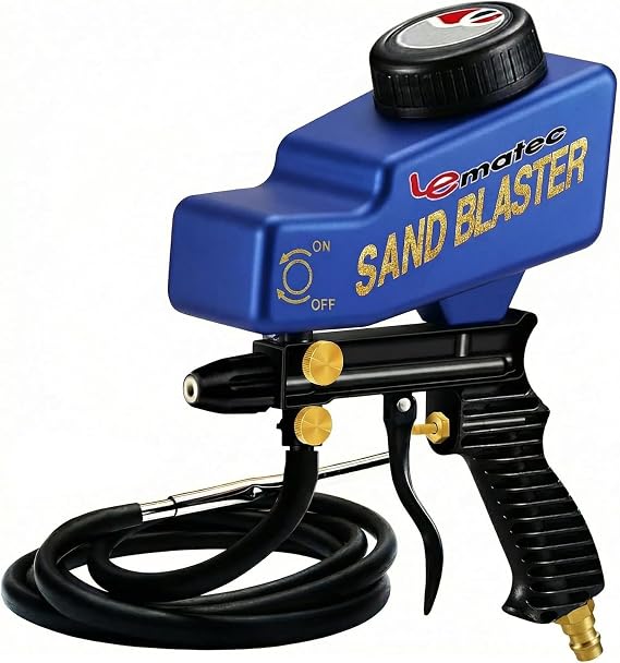 LE LEMATEC Sand Blaster Gun Kit for Air Compressor Rust Removal | Portable sandblaster, glass etching, pool tile cleaning, gravity & siphon feed, Ceramic Nozzle, AS118-2C
