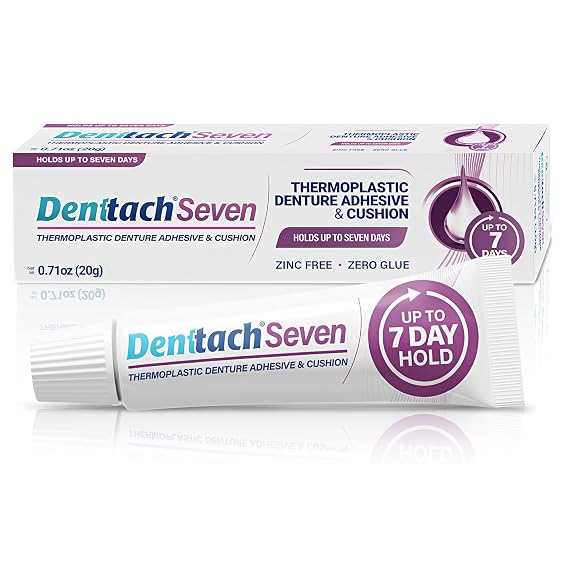 Denttach Seven Denture Adhesive, Thermoplastic Denture Adhesive Up to 7 Days, Extra Strong Waterproof, Secure Denture Grip & Cushion, Refit, Reliner for Upper & Lower Dentures, Comfortable, Zinc Free