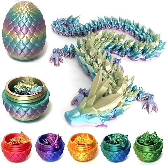 3D Printed Dragon Egg Fidget Toys Mystery Crystal 3D Printed Animals Articulated Dragon Easter Eggs Gifts Home Desk Decor (Rainbow.A)