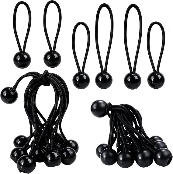 24pcs Heavy Duty Ball Bungee Cords 4 inch and 6 inch, Canopy Tarp Tie Down Cord Black