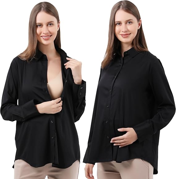 Maternity Button Down Shirt Long Sleeve Formal Blouse for Work