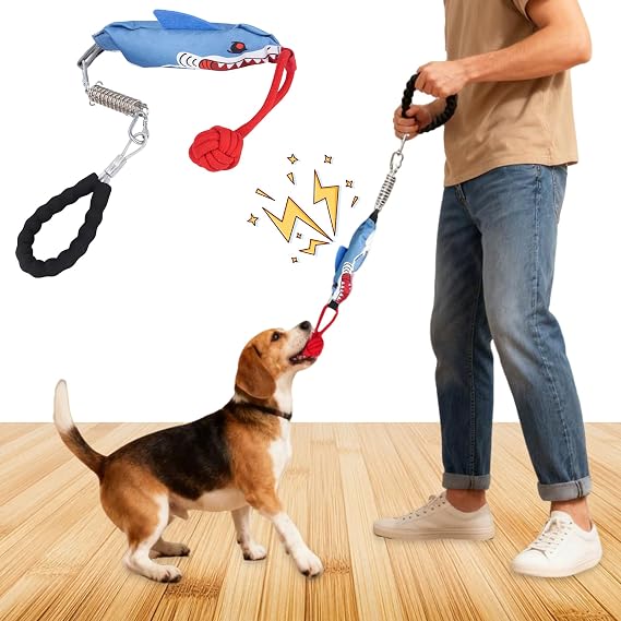 Dog tug of war Toy with Handle,Interactive Dog Toys with Squeak for Aggressive chewers, Durable Bungee Cord Toy with chew Ball
