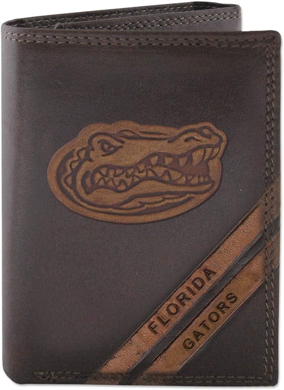 ZEP-PRO Florida Gators Men's Embossed Leather Wallet, Brown, Trifold