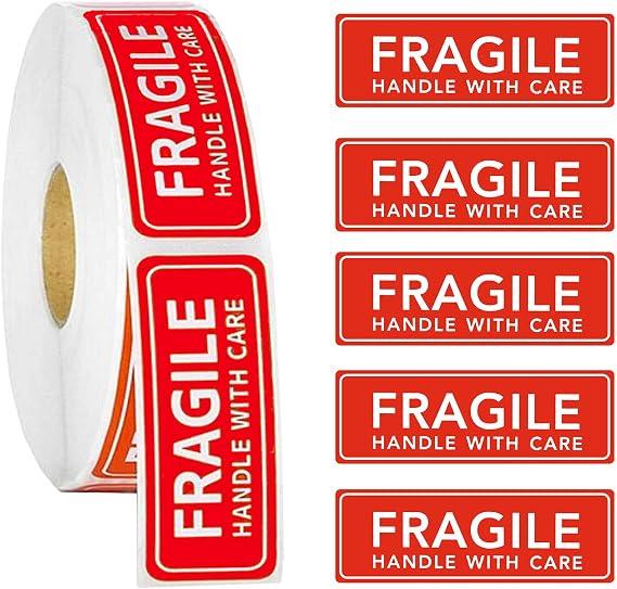 ADAKEL 500 Pieces Fragile Sticker 1"x 3" Fragile Handle with Care Warning Stickers Fragile Shipping Label for Shipping Packaging, 1"x 3"