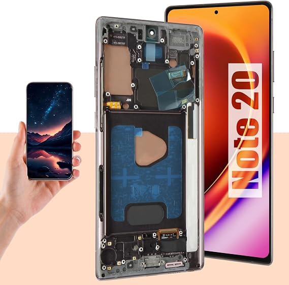 AMOLED LCD For Samsung Note 20 5G/4G Screen Replacement For Samsung Note20 LCD Replacement SM-N980F, SM-N981U Touch Display Digitizer Assembly Repair Parts With Frame (Black With fingerprint Function)