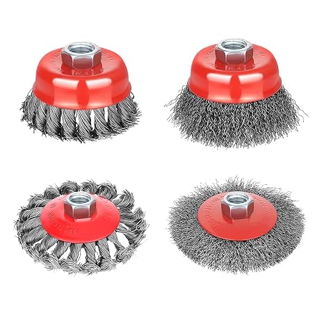Wire Wheel Brush for 4 1/2 Angle Grinder, 5/8"-11 Thread Arbor,4 & 3 Inch Twist Knotted Coarse Crimped Wire Brushes (4pcs Wire Wheels)