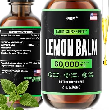 HERBIFY Lemon Balm Tincture - Melissa Officinalis Leaf Liquid Extract - Brain Support and Mood Boost - Lemon Balm Drops for Immune & Cognitive Support - 30 Days Supply - 2 Fl oz