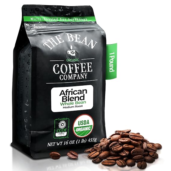 The Bean Organic Coffee Co. African Blend, Medium, Whole Bean, 16 oz
