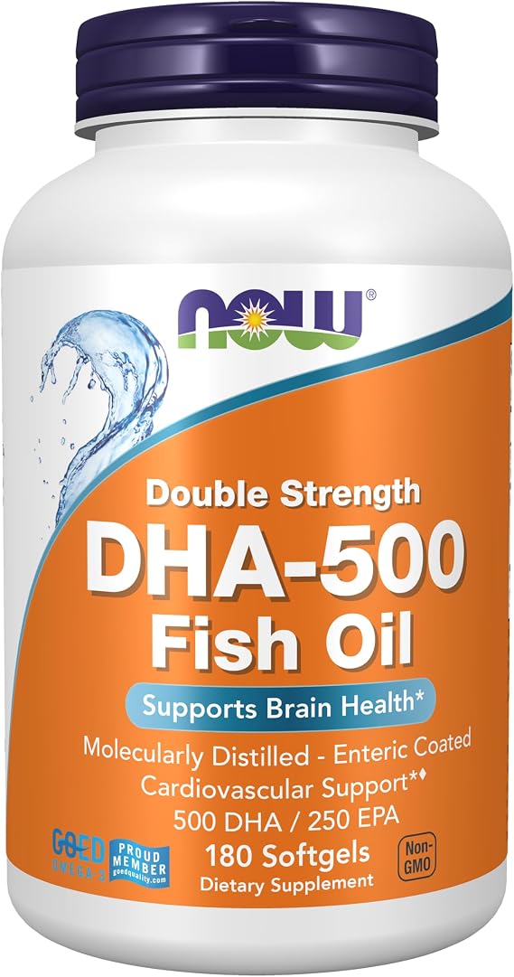 NOW Foods Supplements, DHA-500 with 250 EPA, Molecularly Distilled, Supports Brain Health*, 180 Softgels