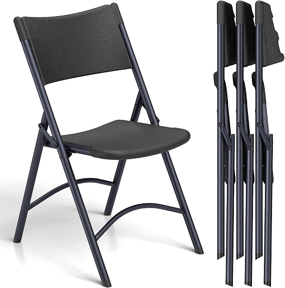 Folding Chair 4 Pack, Portable Heavy Duty Foldable Chair Plastic Seat with Steel Frame for Indoor and Outdoor, Dinning, Party, Wedding, Office, Patio, Garden, Black