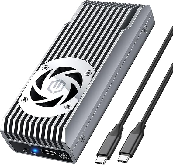 GRAUGEAR M.2 External [20Gbps] Enclosure for NVMe PCIe 4X M2 2280 SSD, USB3.2 Gen2x2, USB-C 20Gbps Cable, M-Key, Active Fan Cooling, Read-Only