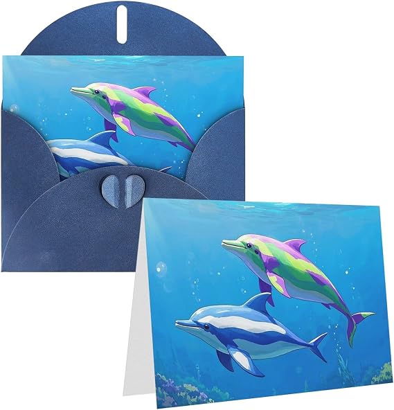 Greeting Cards Two Colorful Striped Dolphins Greetingcard With All Occasion Cards Invitation Holiday Card Anniversary Card