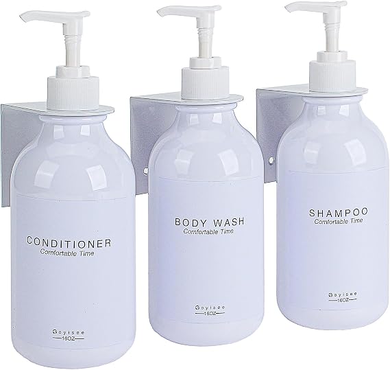 Shampoo and Conditioner Dispenser for Shower Wall 3 Chamber,Refillable Shampoo and Conditioner Bottles with Waterproof Labels,Soap Dispenser with Pumps