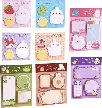 Sticky Notes Set, 8 Packs Cartoon Sticky Notes Pads 480 Sheets, Self-Stick Pads, Cute Self-Stick Memo Note Pad for Office School Home, Students Cute Cartoon Note Creative Gifts