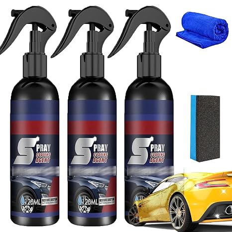 Car Spray - 3 in 1 Ceramic Car Coating Spray, High Protection Quick Car Coating Sprays Fast-Acting, Multifunctional Coatings Renewal Agent Sprays, 120ml (3pcs)