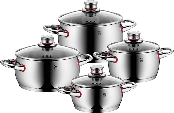 WMF Pot Set 4-Piece Quality One Steam Vent Glass Lid Cromargan Stainless Steel Polished Suitable for Induction Hobs Dishwasher-Safe