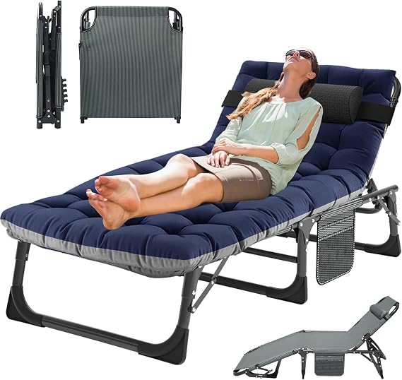 MOPHOTO Folding Lounge Chair, 5-Position Chaise Lounge with Padded Cushion