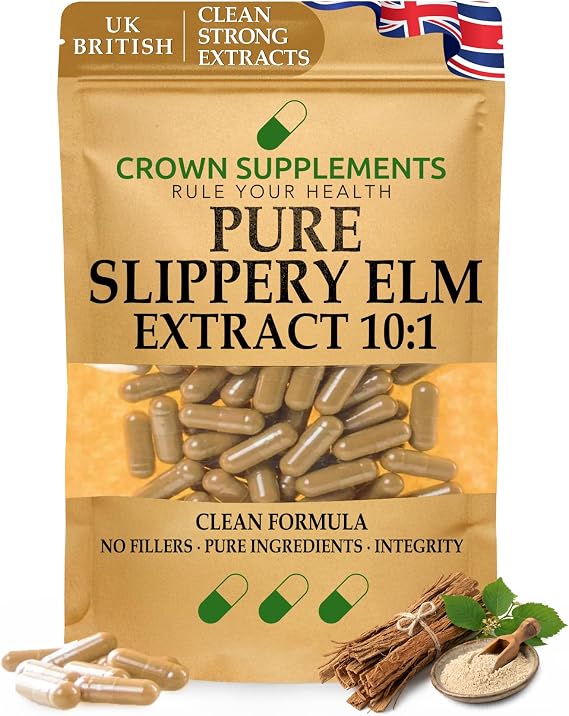 Pure Slippery Elm Capsules Extract 10:1 | Clean Formula Extracts | Digestive Support Gut Health Supplement | Crown Supplements UK (90 Capsules)