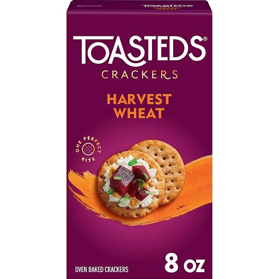 Toasteds Crackers, Lunch Snacks, Party Snacks, Harvest Wheat, 8oz Box (1 Box)