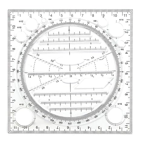 kobeIeen Multifunctional Drawing Ruler 360 Degree Angle and Circle Drawing Stencil Geometric Drawing Template Measuring Ruler