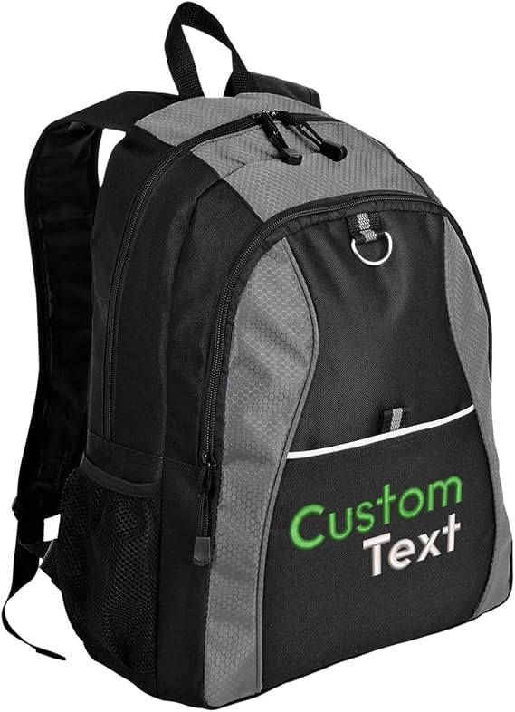 Personalized Contrast Honeycomb Backpacks, Grey - Your Name - Customized Embroidery Backpack for College, Business
