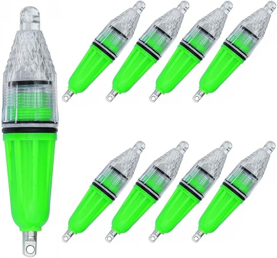 8-Pack Underwater Light Green Color 4.73 inch Deep Drop LED Light Waterproof Flashing Fishing Light Attractive Light Bait Lure Lamp