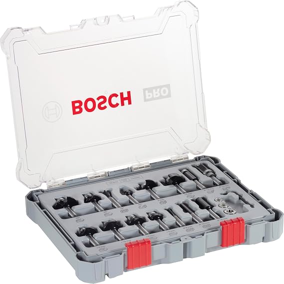 Bosch 15x PRO Fräser-Set gemischt (für Weichholz Hartholz Ø 13/16/13/35/25/16/32/32/27/29/19/25/8/10/16 mm Professional Zubehör Handfräse Kantenfräse)