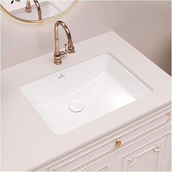 18-Inch Rectangle Undermount Bathroom Sink, Porcelain Ceramic Vanity Undermount Sink, White