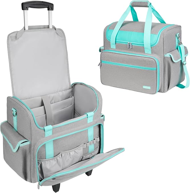 Rolling Teacher Bag with Wheels,Large Briefcase with Detachable Trolley&17in Laptop Sleeve for Women Work Travel