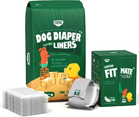 PAWPANG Male Dog Diaper Bundle - Medium Size | Reusable Belly Band & 115pcs Disposable Dog Diaper Liners | Ideal for Marking, Incontinence & Senior Dogs