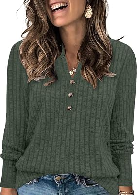 Plus Size Tops for Women Long Sleeve V Neck Button Down Shirts Casual Loose Tunic Sweaters Fall Winter Outfits L-4XL