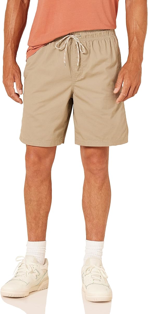 Amazon Essentials Men's Relaxed Fit 8" (20cm) Cotton Elasticated Waist Pull On Drawstring Walk Shorts
