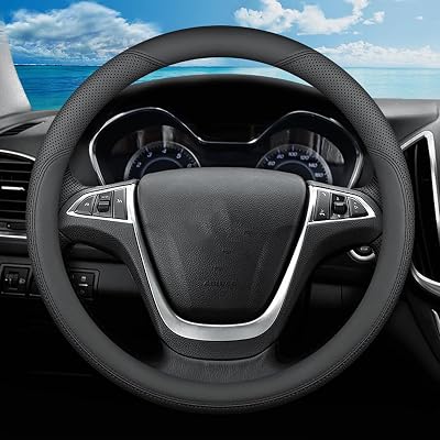 Steering Wheel Cover for GMC Sierra 1500 2500 HD 3500 HD Yukon Terrain Canyon Acadia Denali Crew Cab Elevation Double Limited SLE SLT Car Truck Accessories, 2025 Black Leather 14.5-15 inch
