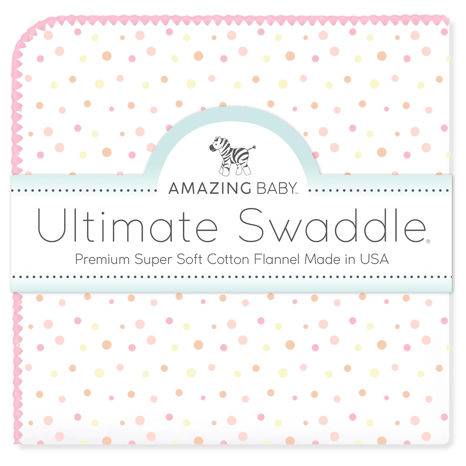 Amazing Baby Large Receiving Blanket, Ultimate Swaddle for Baby Boys, Girls, Softest US Cotton Flannel, Best Shower Gift, MADE in USA, Playful Dots Multi Pink, 42x42 Inch