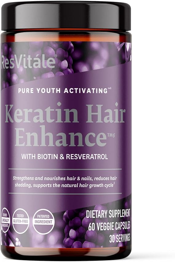 ResVitale Keratin Hair Enhance - Keratin Supplement for Hair Growth - 60 Capsules