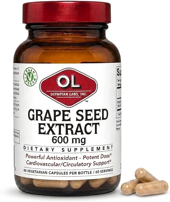 Olympian Labs Grape Seed Extract 600mg, Supports Heart & Immune Health, 60 Count